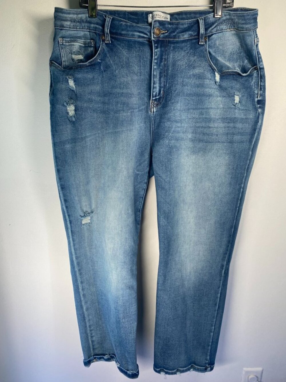 Chic Soul 18 Distressed Cropped Wide-Leg Jeans Size 18 Light Wash Frayed Hem